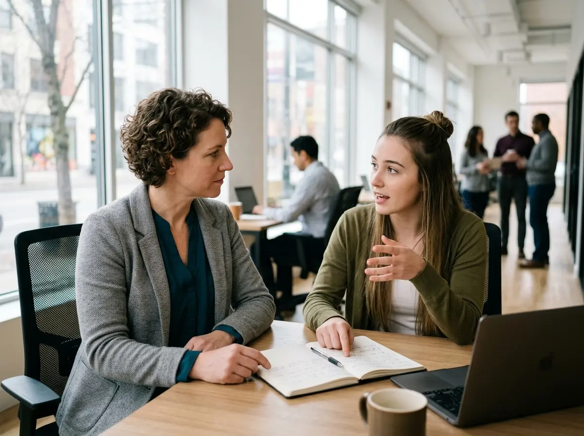 A coach preparing with a client before their session